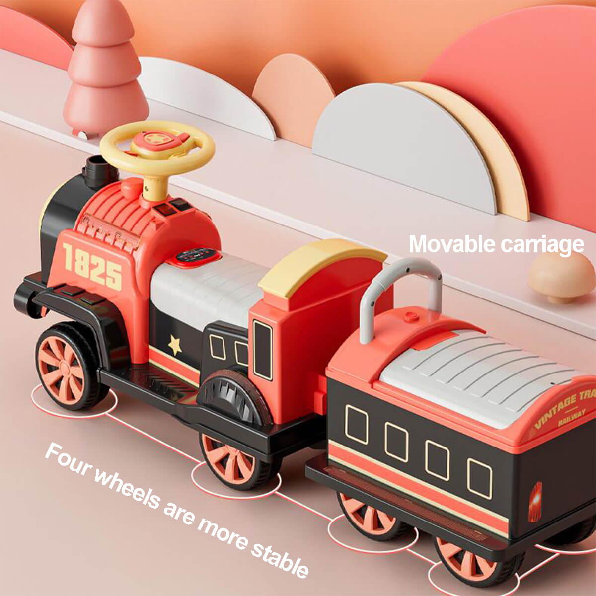 6V Ride On Train Battery Powered Spray Train Rides Dual Drive Electric Ride On Car With Light & Music