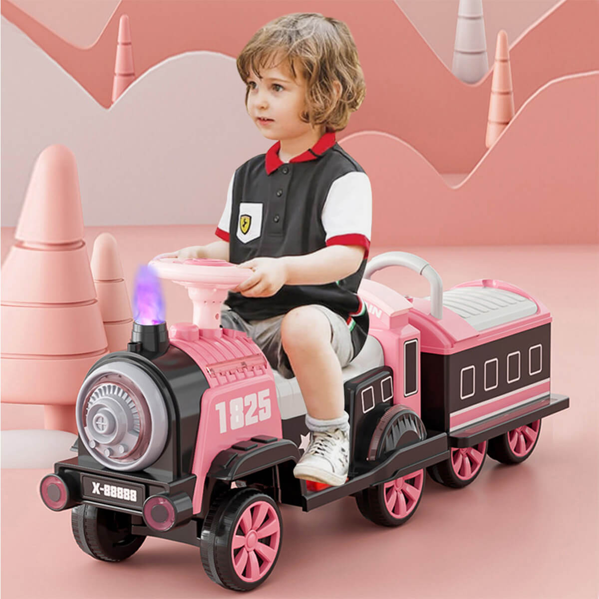 6V Ride On Train Battery Powered Spray Train Rides Dual Drive Electric Ride On Car With Light & Music