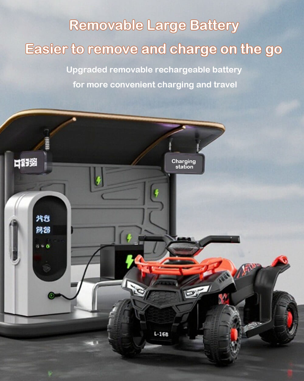 6V Ride on Car Electric Quad ATV 4 Wheels Ride on Toy with Soft Start and Removable Battery for Kids 3+