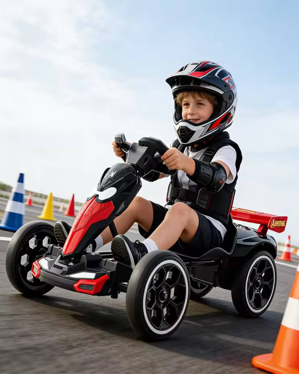 6V Spider Electric Go Kart Foldable Ride On Toy with LED Headlights and Safty Belt For Kids