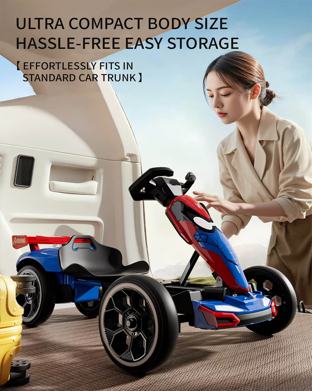 6V Spider Electric Go Kart Foldable Ride On Toy with LED Headlights and Safty Belt For Kids