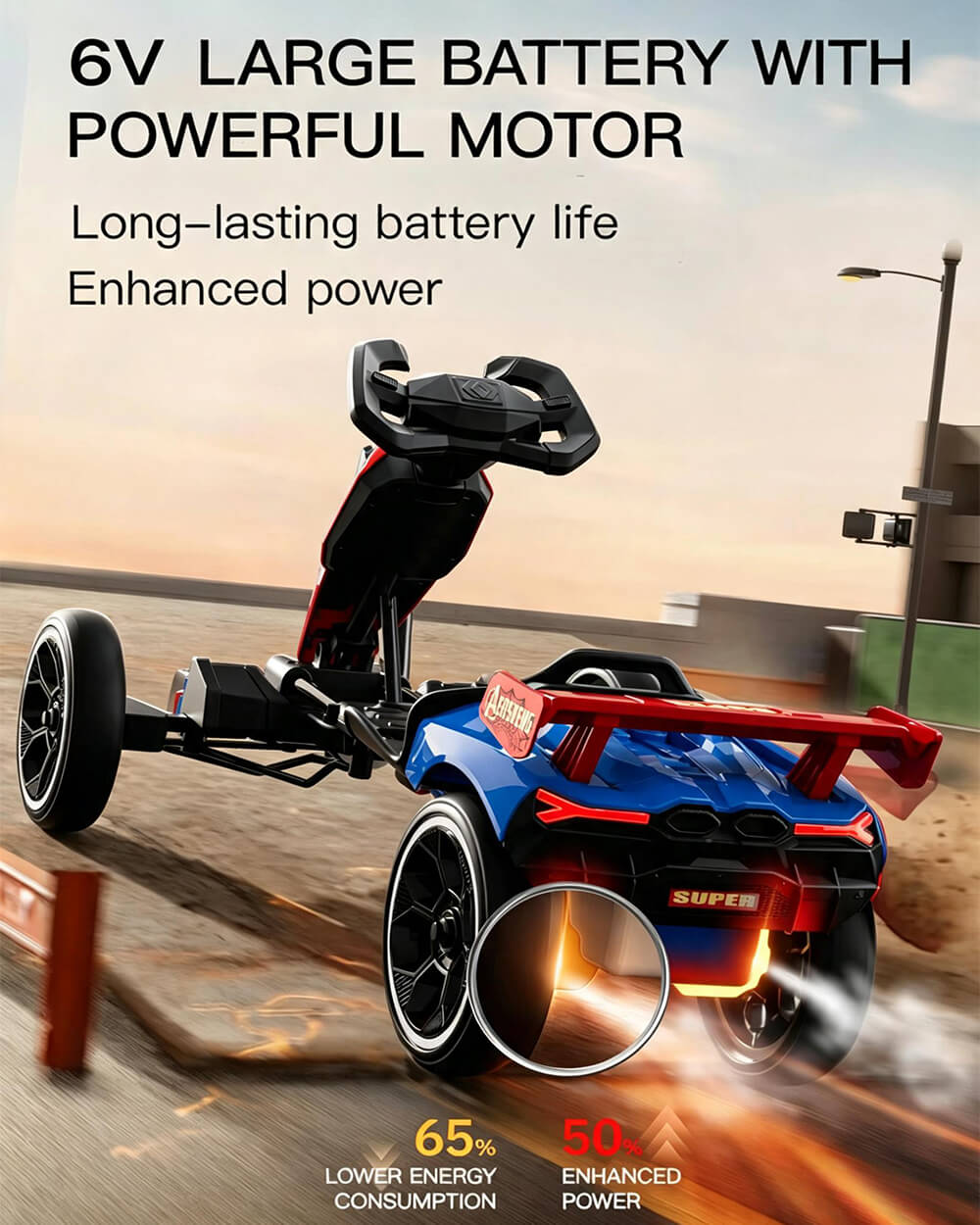 6V Spider Electric Go Kart Foldable Ride On Toy with LED Headlights and Safty Belt For Kids
