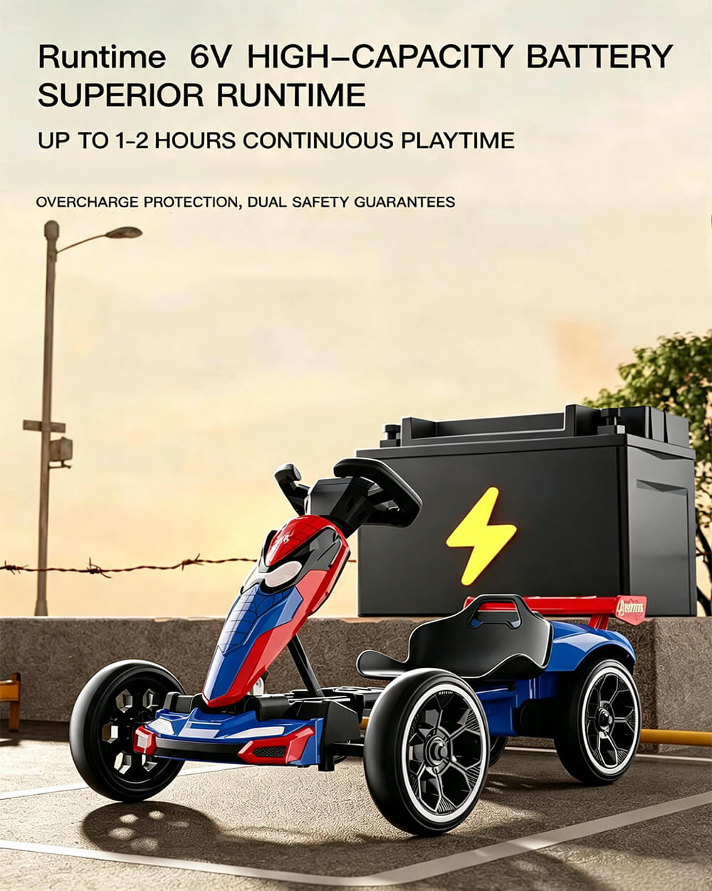 6V Spider Electric Go Kart Foldable Ride On Toy with LED Headlights and Safty Belt For Kids