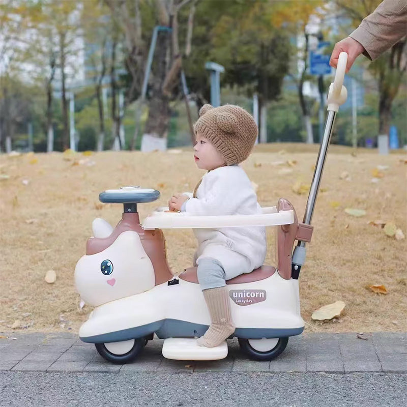 6V Unicorn 4-in-1 Kids Electric Car Bluetooth Ride-On Toy Detachable Push Handle with Music Light