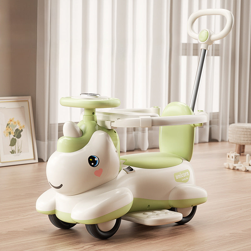 6V Unicorn 4-in-1 Kids Electric Car Bluetooth Ride-On Toy Detachable Push Handle with Music Light
