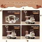 6V Unicorn 4-in-1 Kids Electric Car Bluetooth Ride-On Toy Detachable Push Handle with Music Light