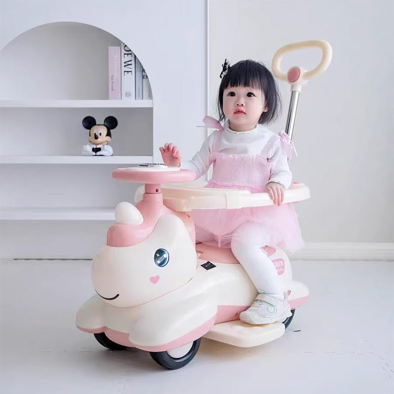 6V Unicorn 4-in-1 Kids Electric Car Bluetooth Ride-On Toy Detachable Push Handle with Music Light