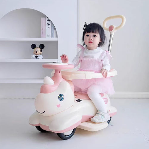 6V Unicorn 4-in-1 Kids Electric Car Bluetooth Ride-On Toy Detachable Push Handle with Music Light