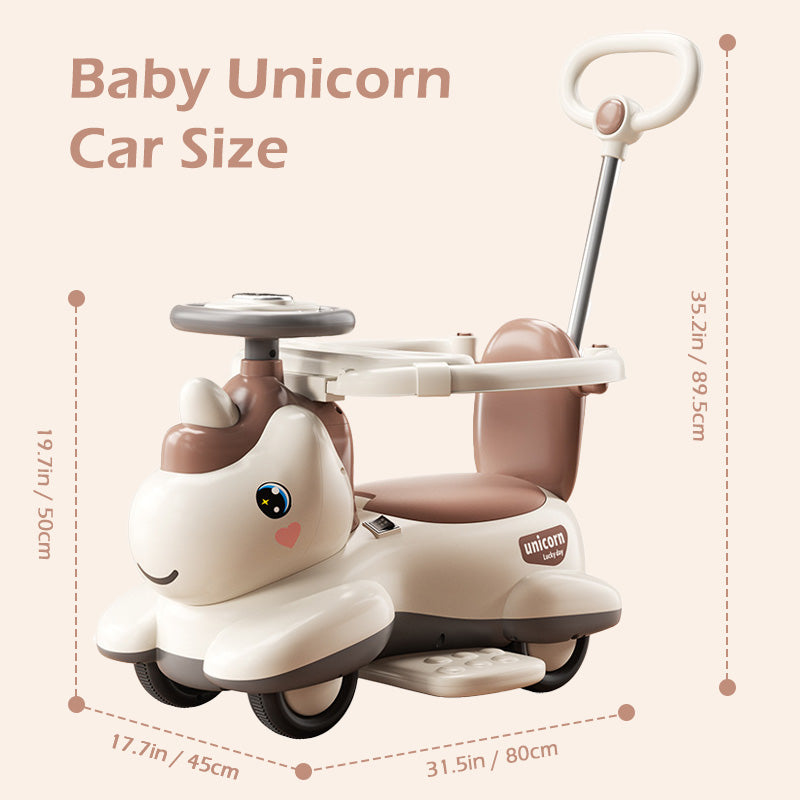 6V Unicorn 4-in-1 Kids Electric Car Bluetooth Ride-On Toy Detachable Push Handle with Music Light