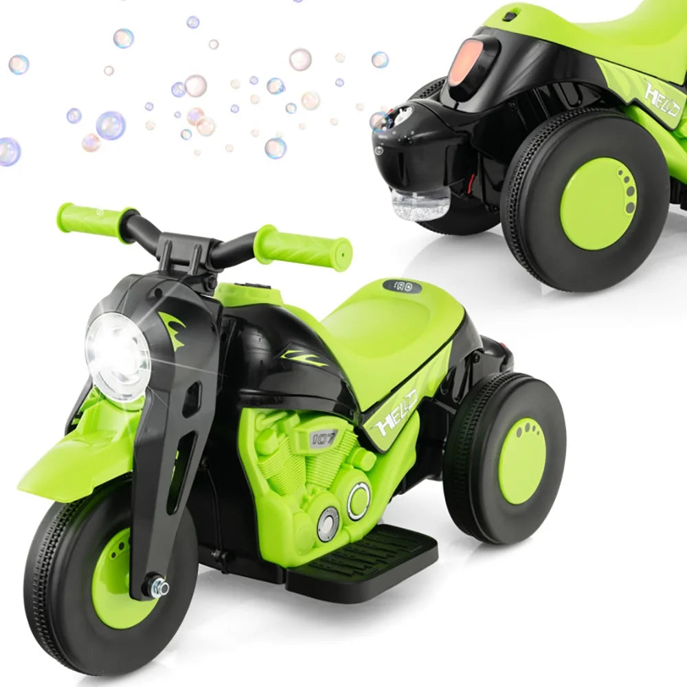 6V Electric Ride-On Bubble Motorcycle for Kids 3-Wheeled Electric Bike with Big Headlight & Music