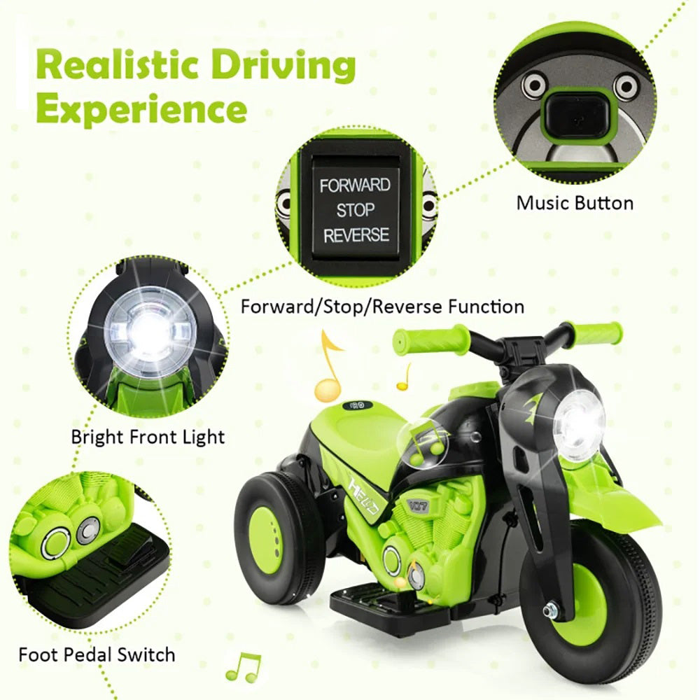 6V Electric Ride-On Bubble Motorcycle for Kids 3-Wheeled Electric Bike with Big Headlight & Music