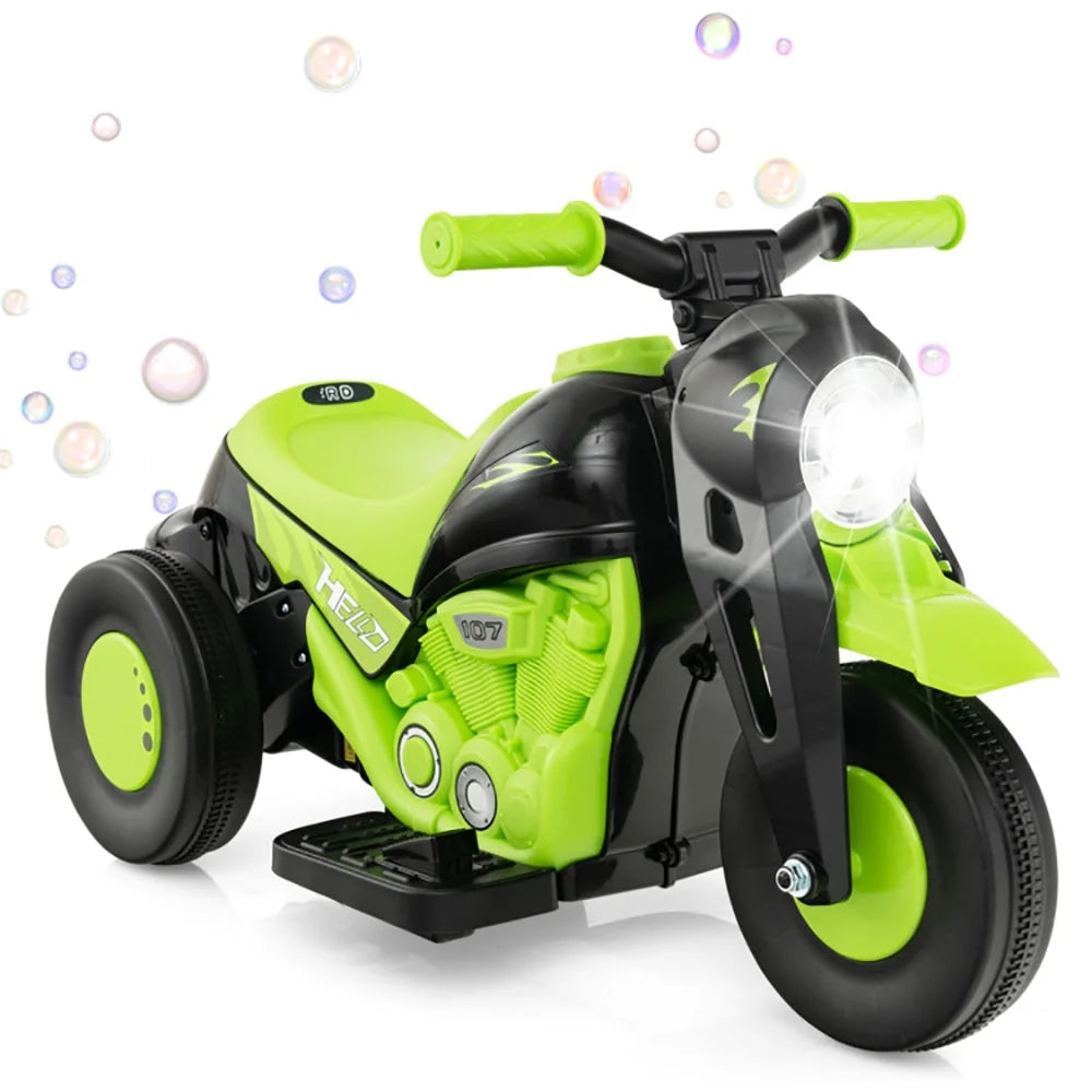 6V Electric Ride-On Bubble Motorcycle for Kids 3-Wheeled Electric Bike with Big Headlight & Music