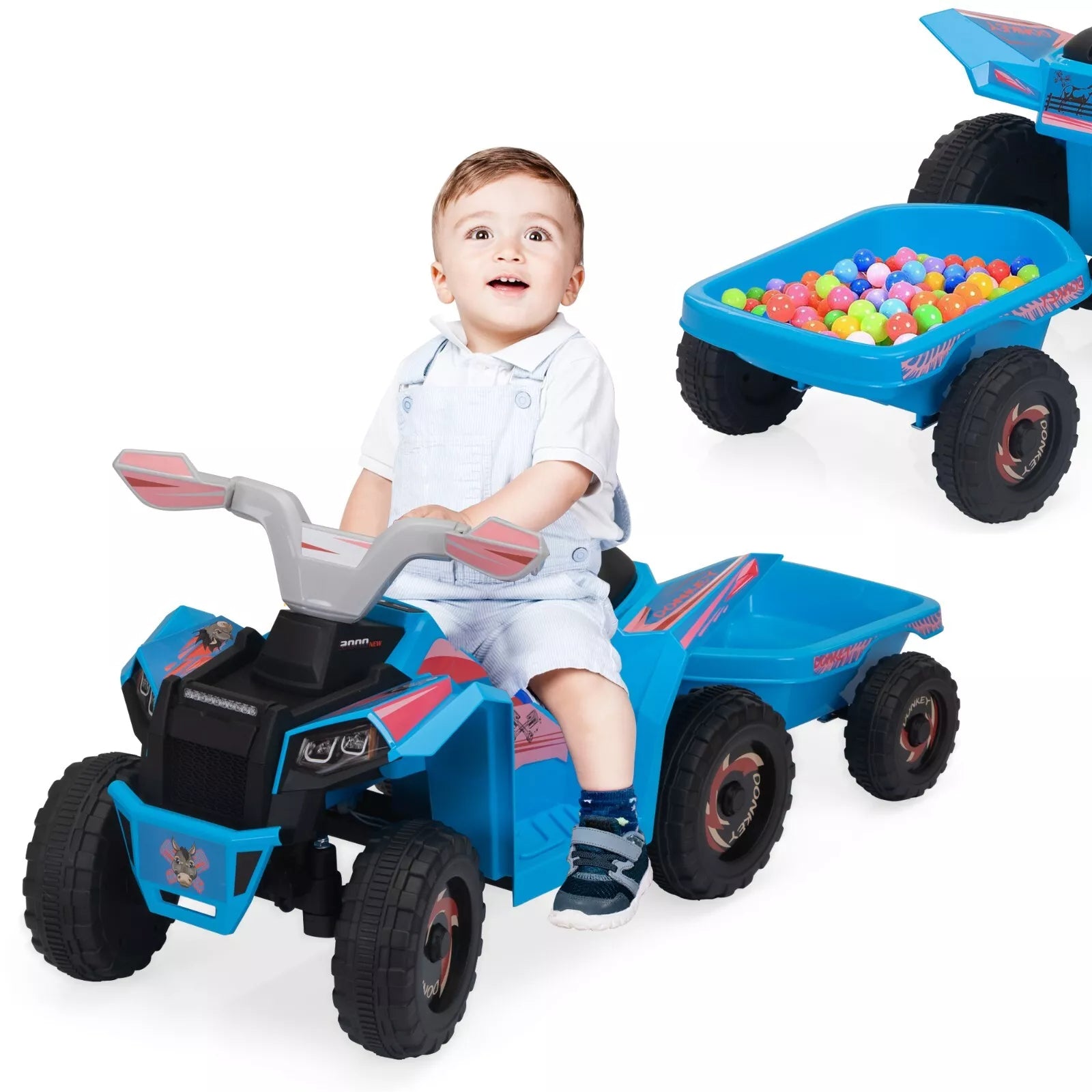 6V Kids Ride-On ATV with Detachable Trailer – Electric Quad for Ages 3-6, Bluetooth, Music, & Safe Design