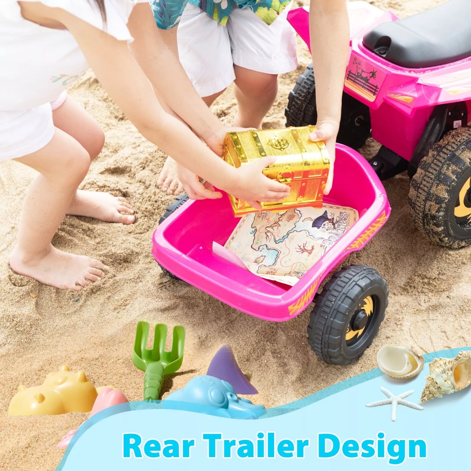 6V Kids Ride-On ATV with Detachable Trailer – Electric Quad for Ages 3-6, Bluetooth, Music, & Safe Design