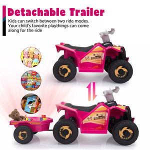 6V Kids Ride-On ATV with Detachable Trailer – Electric Quad for Ages 3-6, Bluetooth, Music, & Safe Design