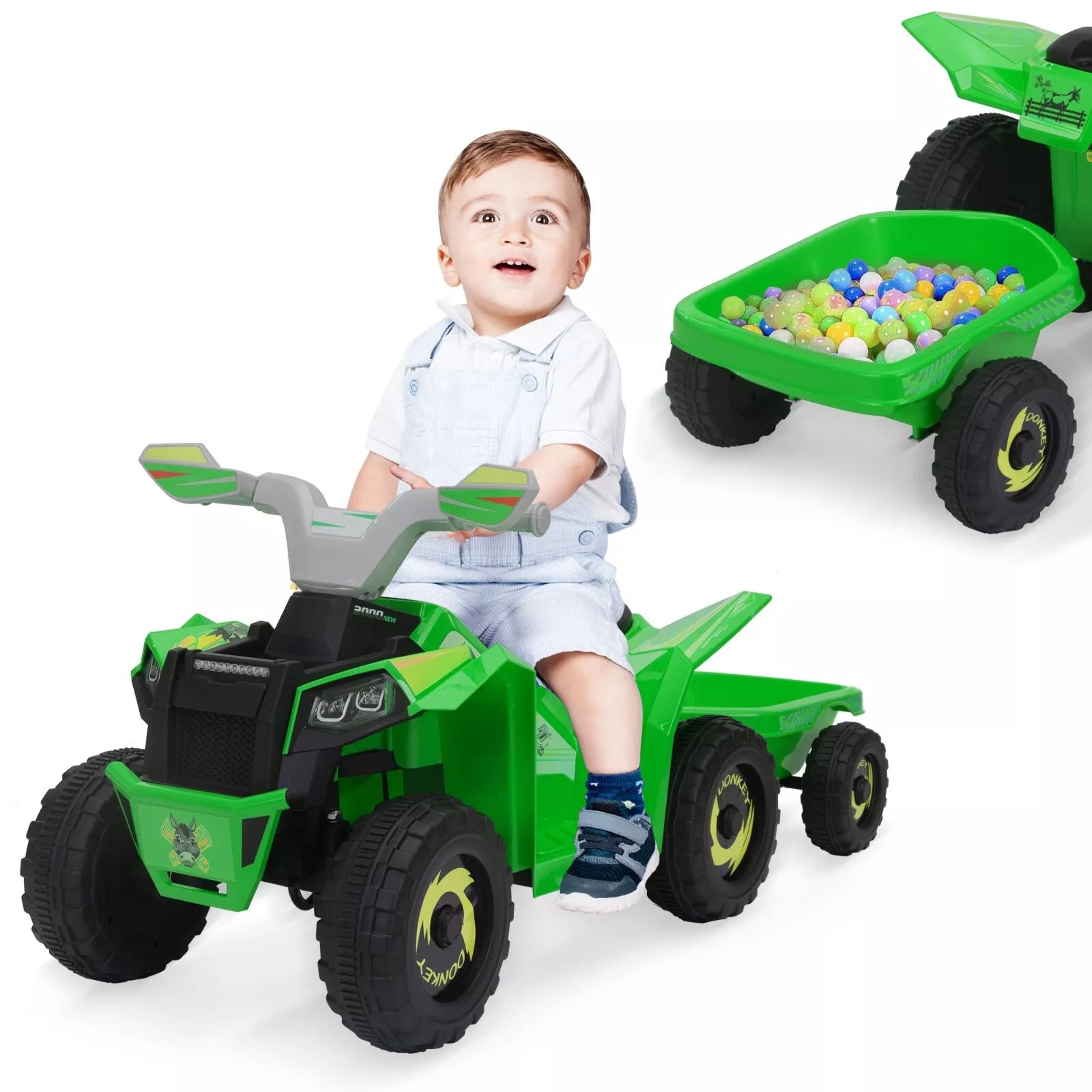 6V Kids Ride-On ATV with Detachable Trailer – Electric Quad for Ages 3-6, Bluetooth, Music, & Safe Design