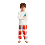 Boys Christmas Pajamas White Long Sleeve Top with Plaid Pants for Sleepwear