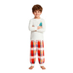 Boys Christmas Pajamas White Long Sleeve Top with Plaid Pants for Sleepwear
