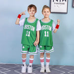 Kids Boston Basketball Jersey No.11 Green Bball Shorts and Shirt Kits for Boys Girls