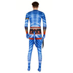 Jake Sully Costume Spandex Na'vi Outfit Blue Jumpsuit with Tail and Apron Set