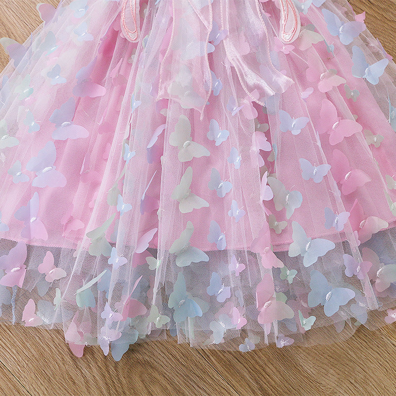Girls Light Up Dress Sparkly Fairy Butterfly Tulle Dress with 3D Wing and Lights for Halloween Carnival Birthday Parties