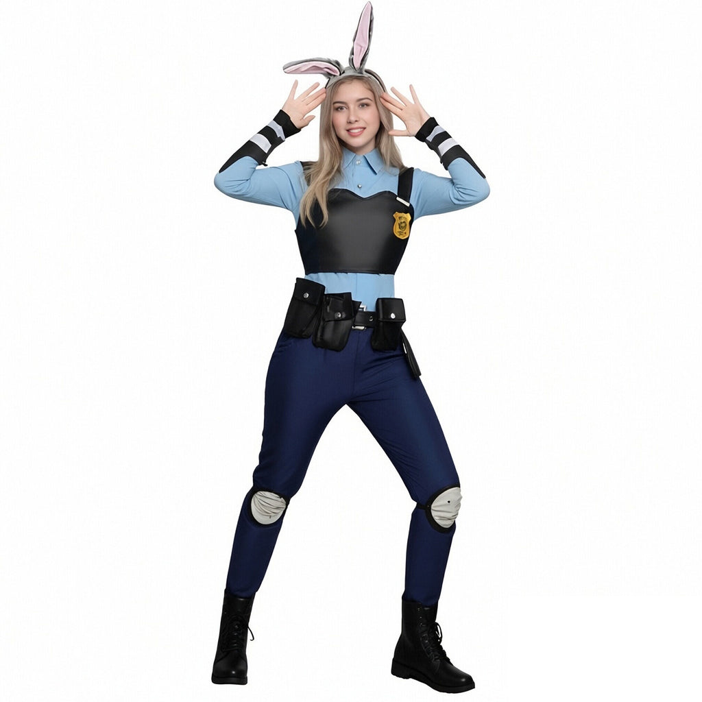 Officer Judy Costume Blue Police Uniform with Badge Tail Ear Waistbag Complete Cosplay Suit