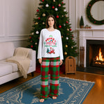 Family Christmas Pajamas Merry Christmas Print Top with Red-Green Plaid Pants Xmas Jammies Set