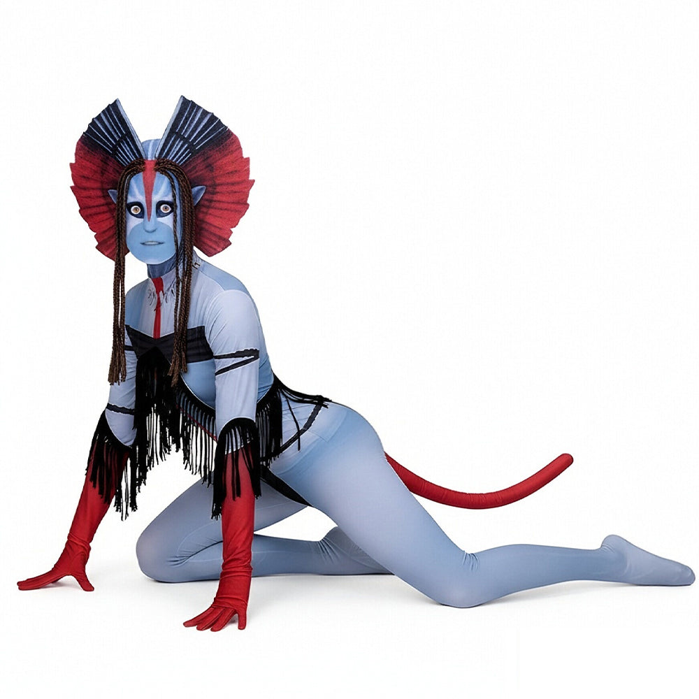 Varang Costume Ash Clan Leader Na'vi Long Tailed Jumpsuit with Headdress for Cosplay