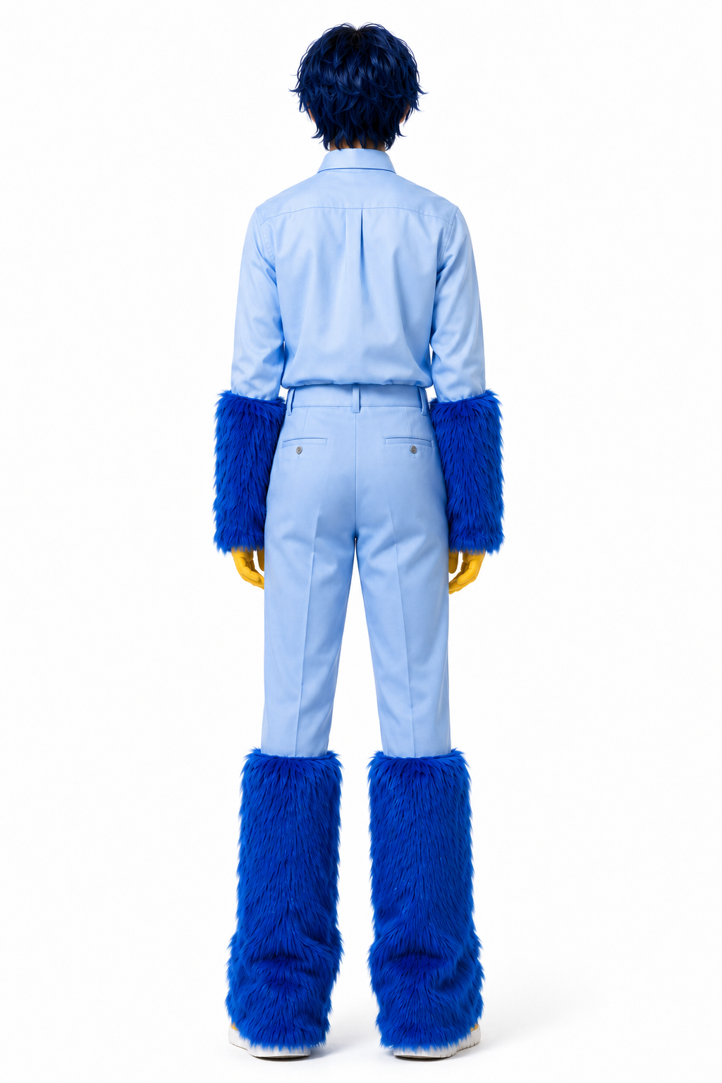 Blue Monster Costume Scary Toy Factory Uniform Set with Fuzzy Cuffs for Kids Adults Themed Party