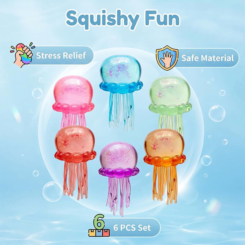 6pcs Jellyfish Squishy Ocean Crystal Stress Relief Toys Sensory Fidgets for Kids & Adults