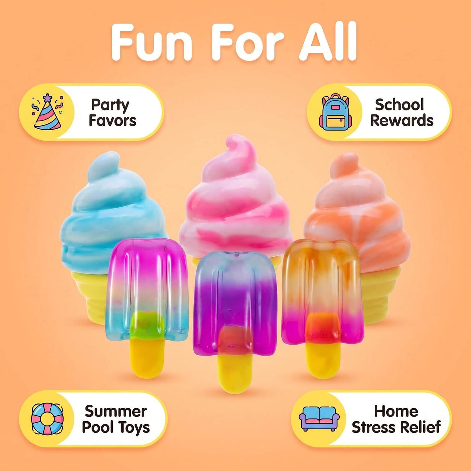 6pcs Squishy Sensory Ice Cream and Popsicle Toys Slow Rising Stress Relief Toys for Kids 3+ and Adult