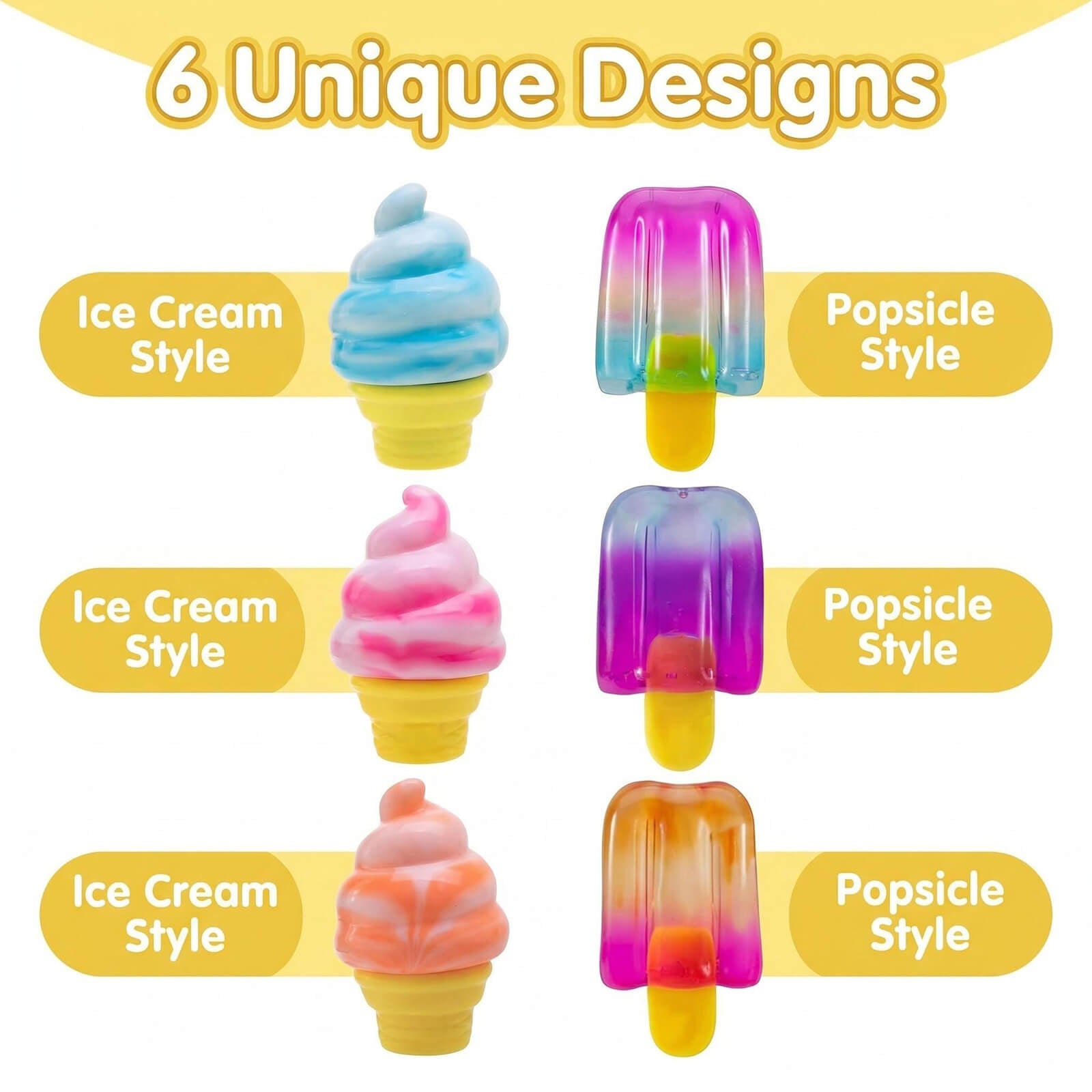 6pcs Squishy Sensory Ice Cream and Popsicle Toys Slow Rising Stress Relief Toys for Kids 3+ and Adult