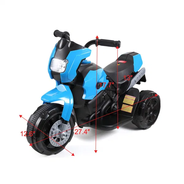 6V Kids Ride On Motorcycle with Headlights Battery-Powered 3-Wheel Bicycle Car