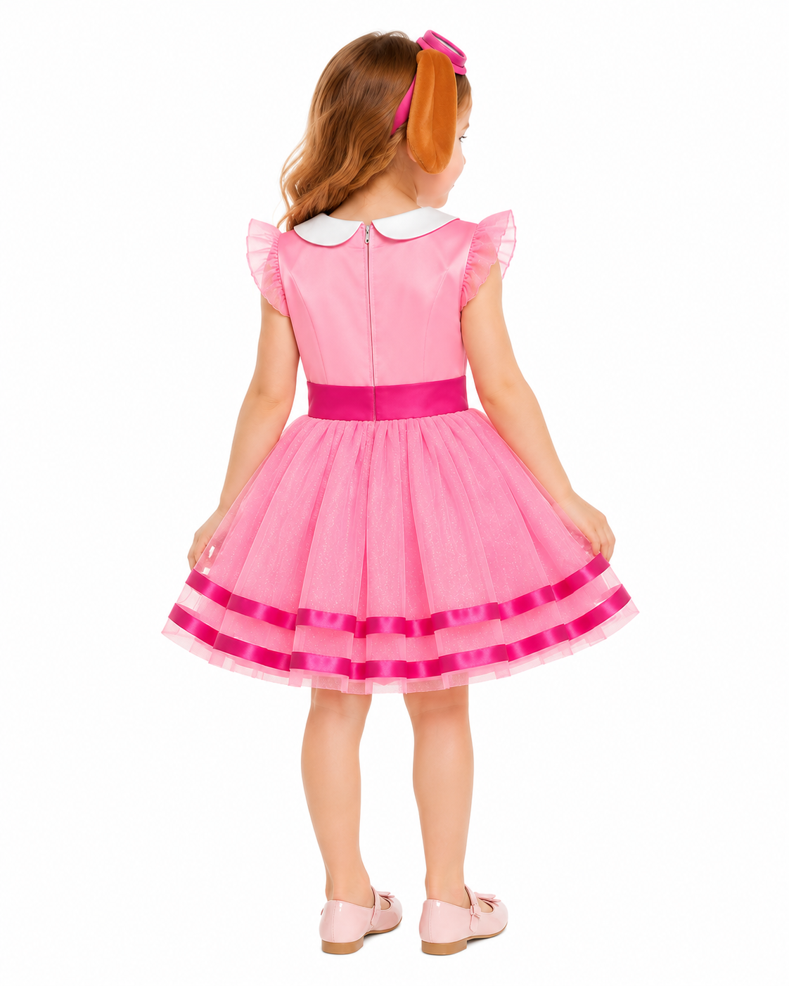 Girls Skye Costume Pink Aviator Puppy Tulle Dress with Goggles Headband for Cosplay Birthday Party
