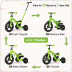 Stroller Bike 4 in 1 Tricycle With Detachable Push Bar Toddler Balance Bike Ride On Toys