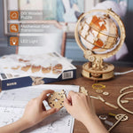 180pcs Wooden Puzzle Globe Model with LED Light 3D Illuminated Rotating Globe for Adult and Kids