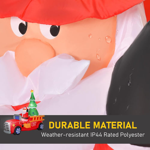 7.5ft Christmas Inflatable Toy with LED Lights Santa Claus Driving a Fire Truck with Tree Outdoor Decoration