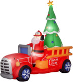 7.5ft Christmas Inflatable Toy with LED Lights Santa Claus Driving a Fire Truck with Tree Outdoor Decoration