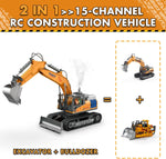 2-in-1 RC Excavator Bulldozer 15CH Alloy RC Engineering Vehicle With Spray & Light