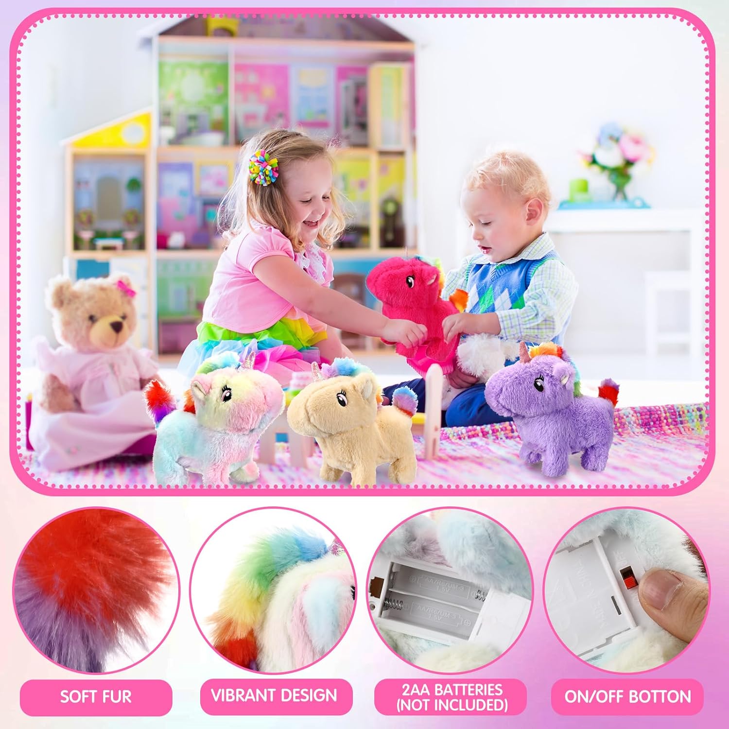 Unicorn Plush Toy Talking Wagging Nodding Educational Doll Electric Animal Interactive Animated Toy for Toddler