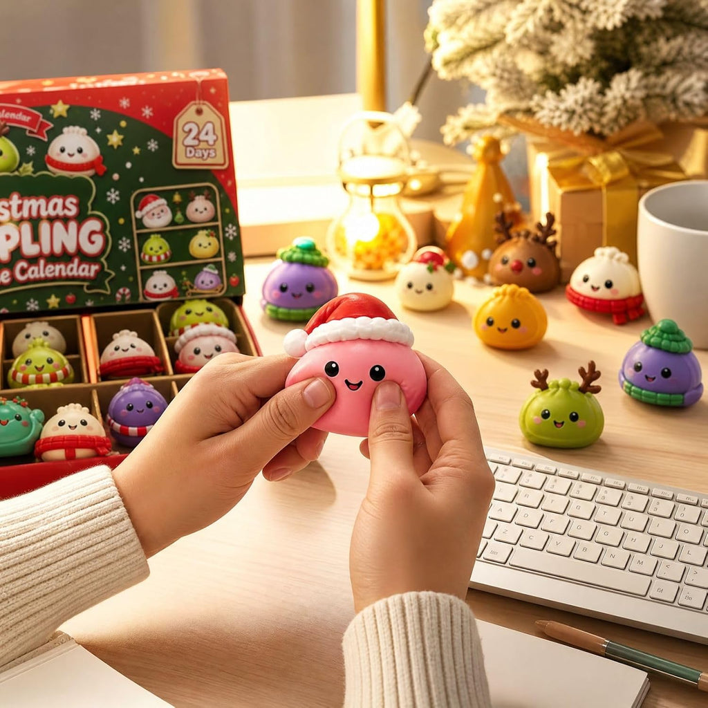 Christmas Advent Calendar 2026 Dumpling Squishies 24Pcs Cute Squeeze Fidget Toys Christmas Countdown Gift Set for Kids and Adults
