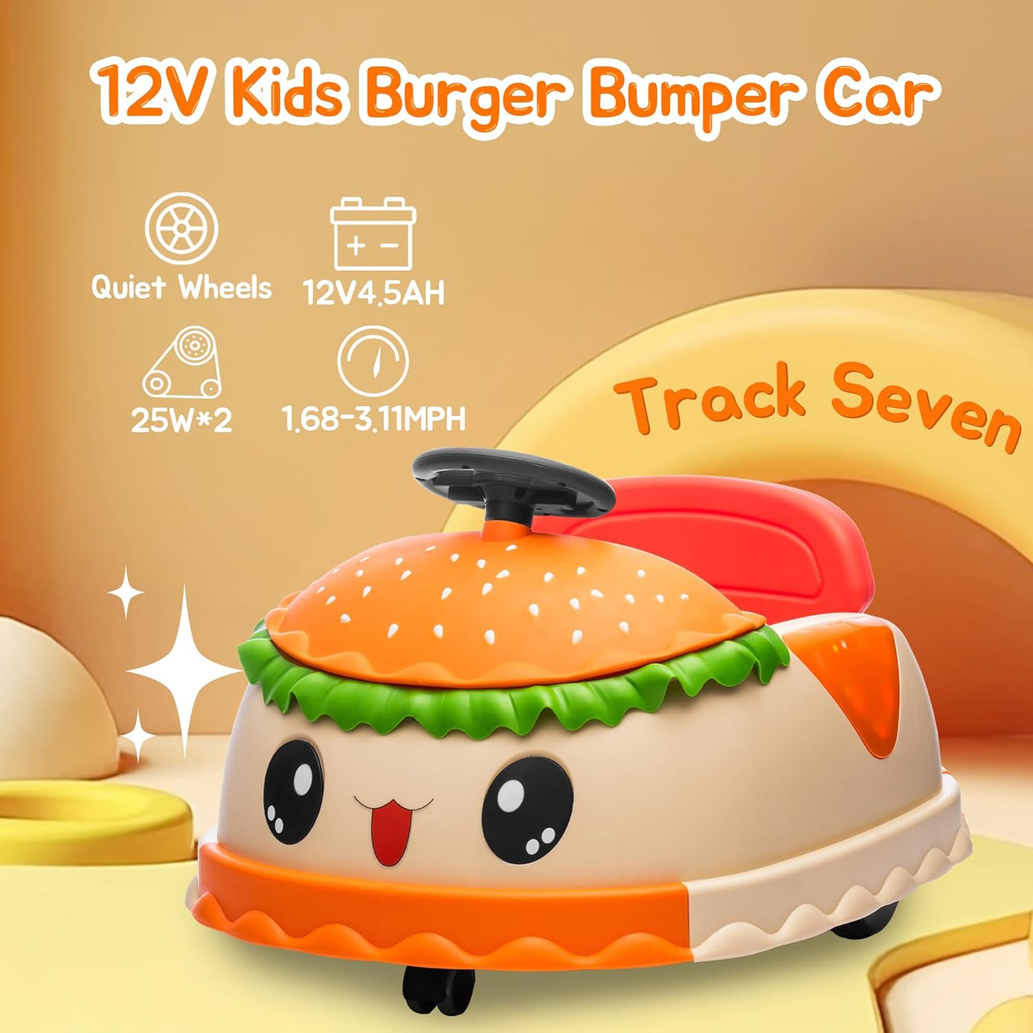 12V Electric Bumper Kids Ride On Car with Remote Cute Burger Design 360° Spin Toy
