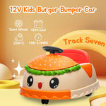12V Electric Bumper Kids Ride On Car with Remote Cute Burger Design 360° Spin Toy