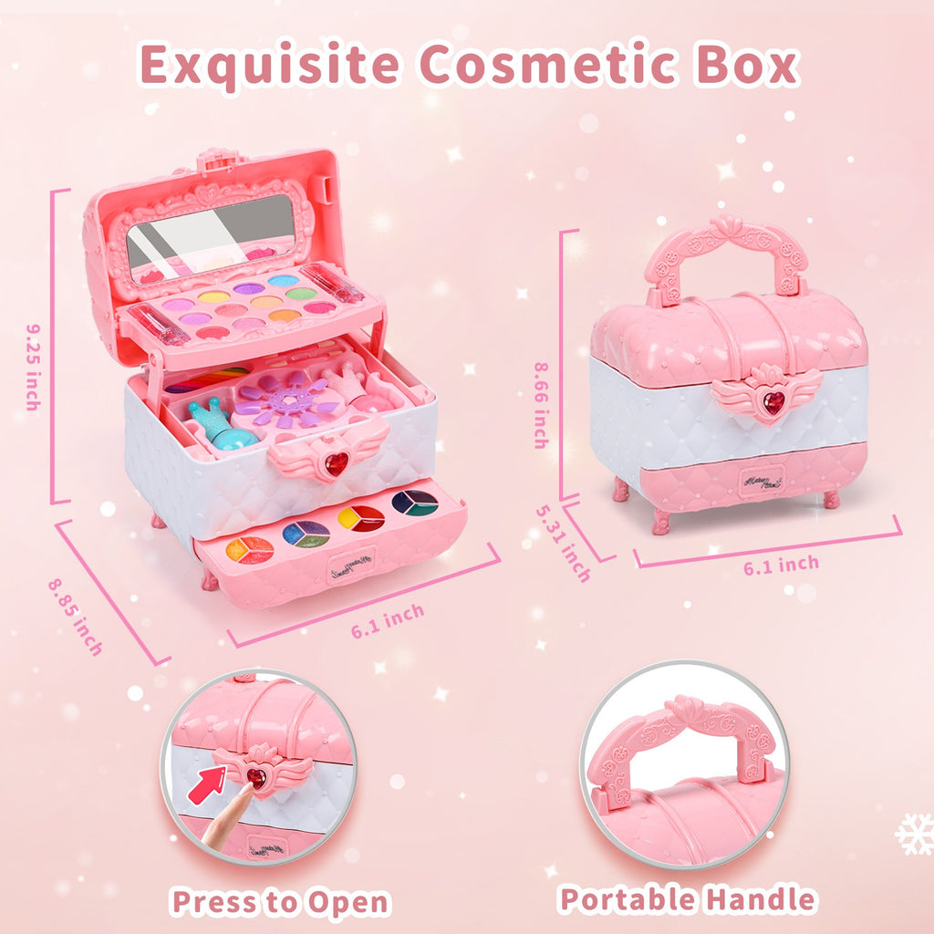 Kids Makeup Set Washable Safe Set Multi-Layer Pink Foldable Storage Box Holiday Gift