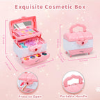 Kids Makeup Set Washable Safe Set Multi-Layer Pink Foldable Storage Box Holiday Gift
