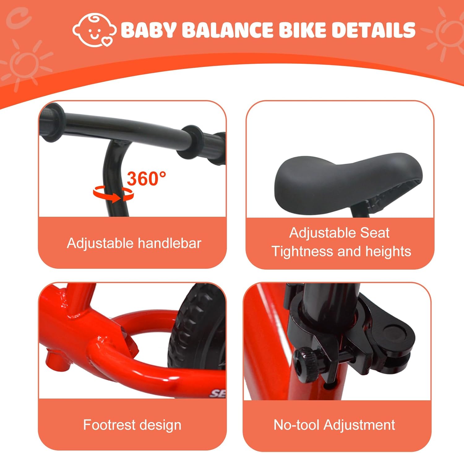 Toddler Balance Bike Lightweight Bike Adjustable Seat and Handle No Pedal Car