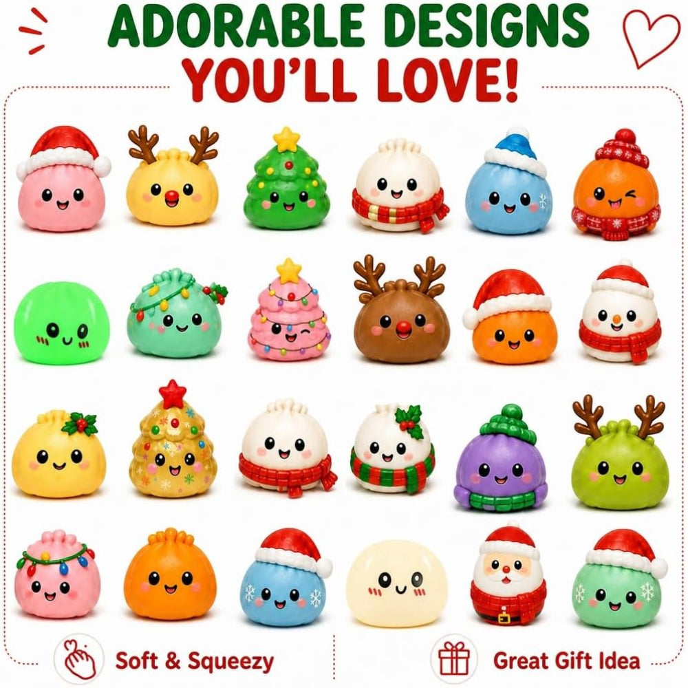 Christmas Advent Calendar 2026 Dumpling Squishies 24Pcs Cute Squeeze Fidget Toys Christmas Countdown Gift Set for Kids and Adults