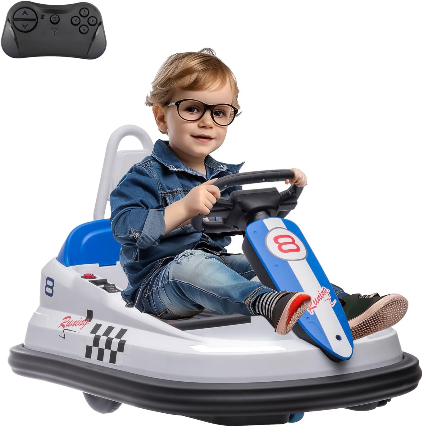 6V Kids Ride On Electric Go Kart with Remote Control LED Lights & Bluetooth Safe Bumper Car