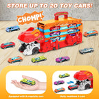 Kids Dinosaur 3-In-1 Transport Truck with 8 Race Cars Ejection Folding Track Portable Vehicles Set