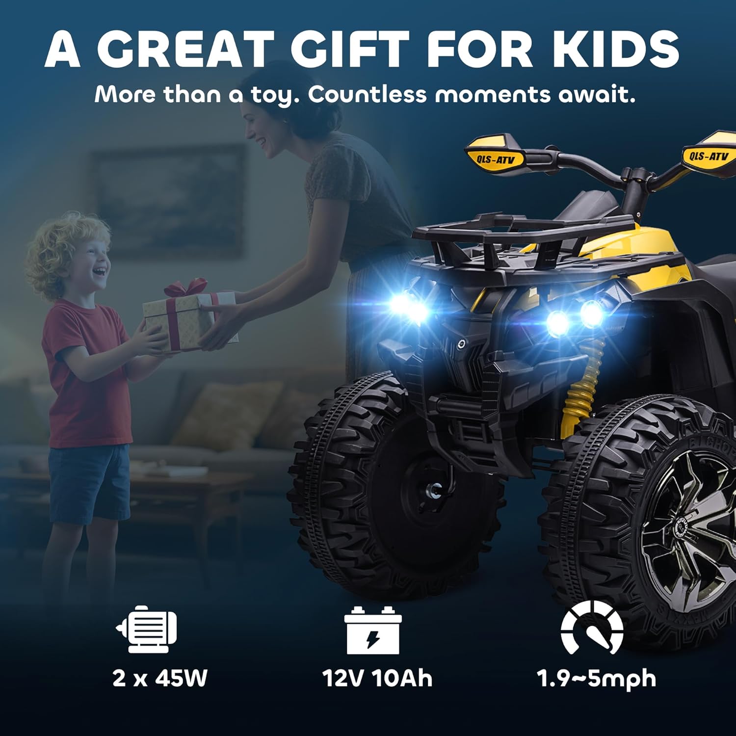 Kids 12V Ride on ATV Electric Ride on Car Battery Powered with Music Light Holiday Gift